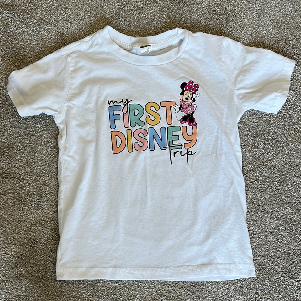 My first Disney trip T-shirt in 5T with Minnie Mouse